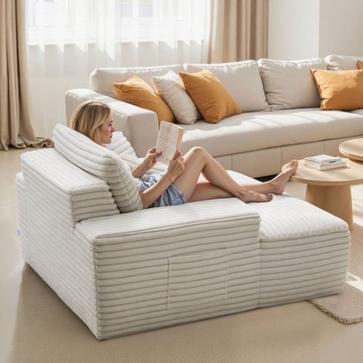 Καρέκλα VEVOR Chaise Lounge, 1380 mm Boneless Chaise Lounge Indoor, Μοντέρνα επικαλυμμένη υπερμεγέθη καρέκλα ανάγνωσης με μαξιλάρια & μπράτσα, καναπές, Βαθύς καναπές, καθιστικό για σαλόνι, υπνοδωμάτιο, μπεζ