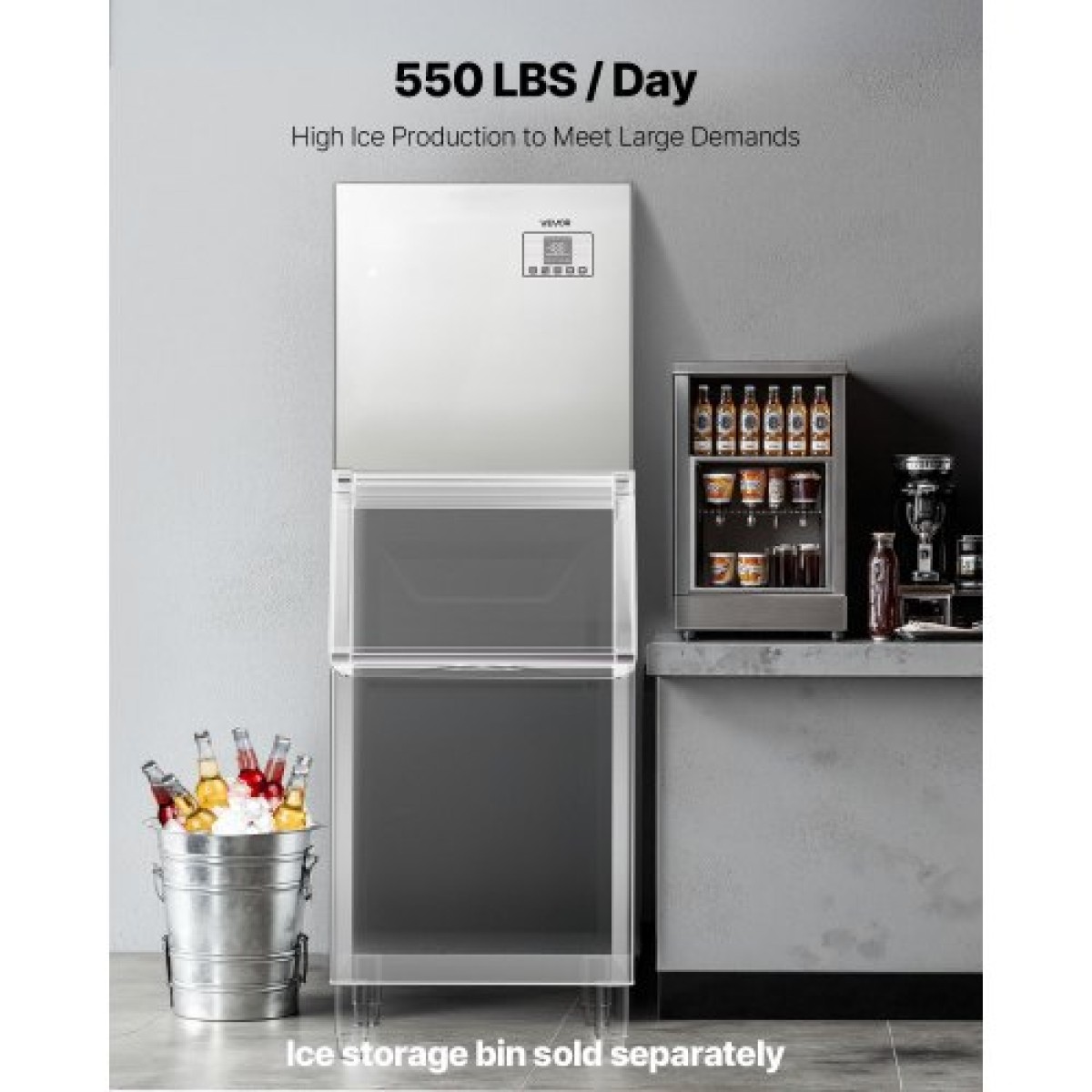 Εμπορική παγομηχανή VEVOR - Κεφαλή, 250 kg/ημέρα, παγομηχανή από ανοξείδωτο χάλυβα με προγραμματισμένη παρασκευή πάγου, αυτοκαθαριζόμενο, ρυθμιζόμενο πάχος, ιδανική για εστιατόριο Bar Cafe Hotel - Μόνο για κεφαλή