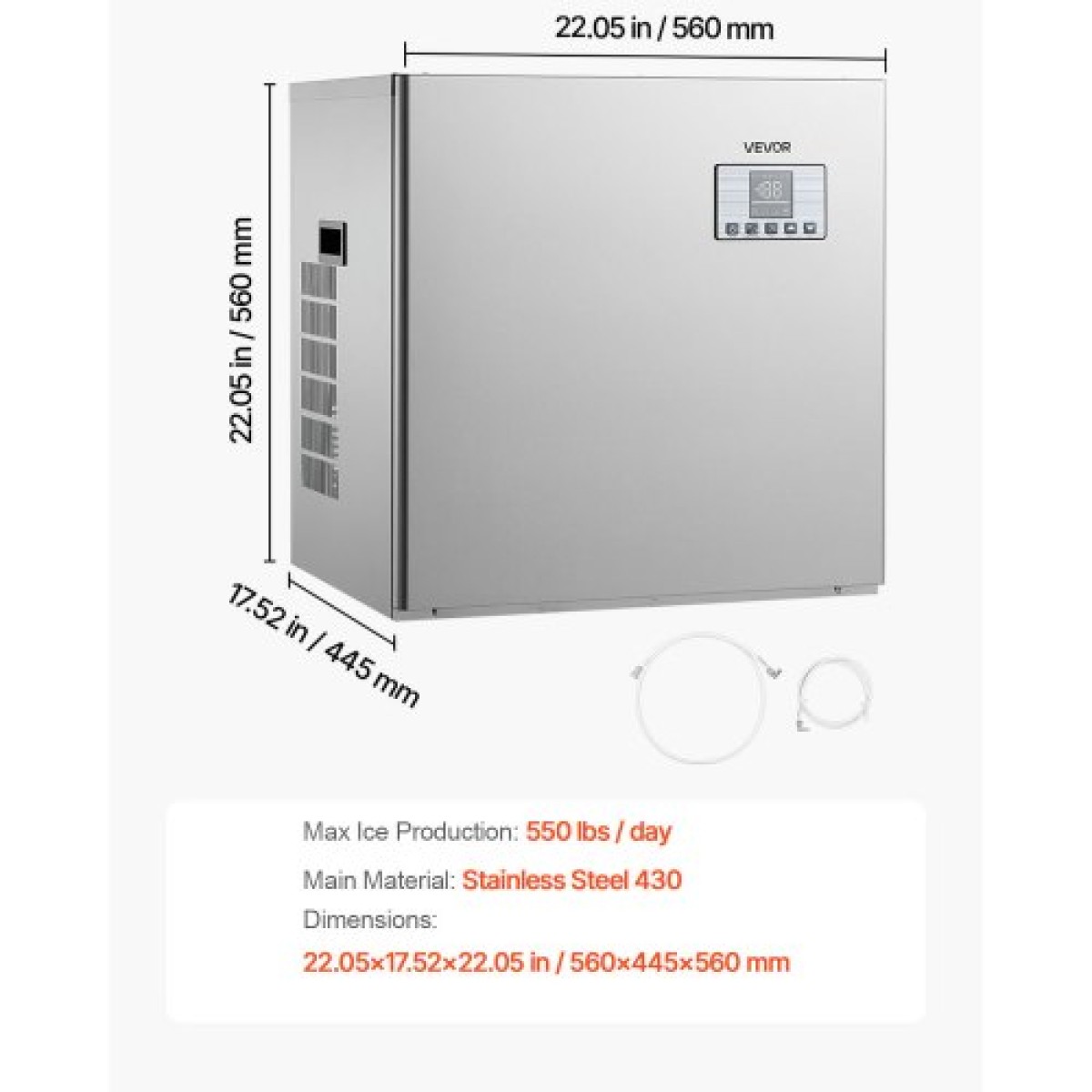 Εμπορική παγομηχανή VEVOR - Κεφαλή, 250 kg/ημέρα, παγομηχανή από ανοξείδωτο χάλυβα με προγραμματισμένη παρασκευή πάγου, αυτοκαθαριζόμενο, ρυθμιζόμενο πάχος, ιδανική για εστιατόριο Bar Cafe Hotel - Μόνο για κεφαλή