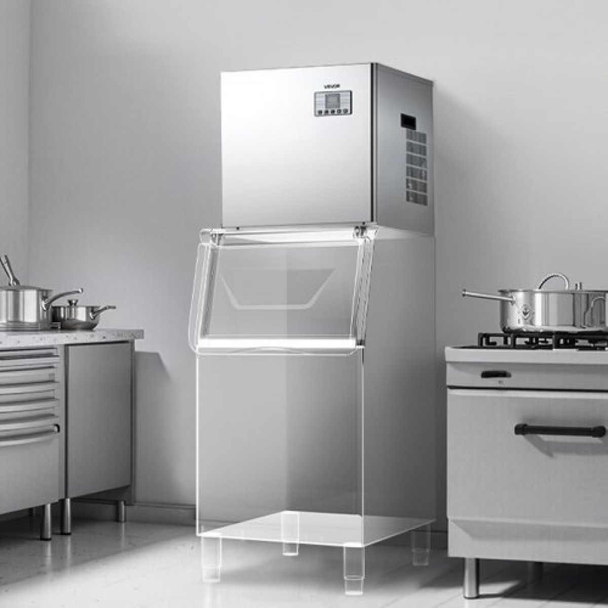 Εμπορική παγομηχανή VEVOR - Κεφαλή, 250 kg/ημέρα, παγομηχανή από ανοξείδωτο χάλυβα με προγραμματισμένη παρασκευή πάγου, αυτοκαθαριζόμενο, ρυθμιζόμενο πάχος, ιδανική για εστιατόριο Bar Cafe Hotel - Μόνο για κεφαλή