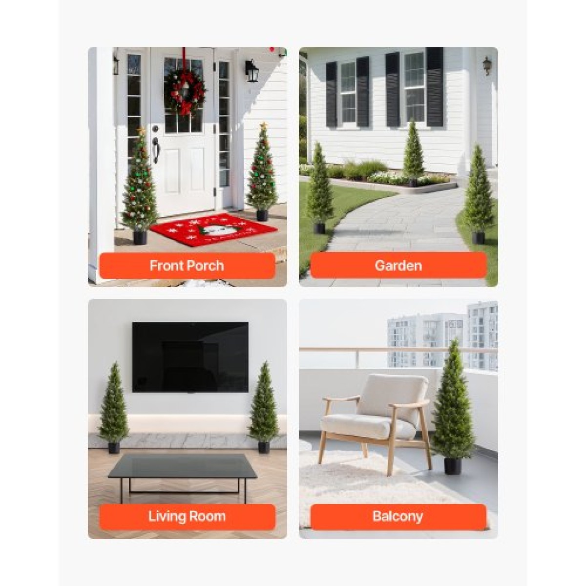VEVOR Artificial Topiary Cedar Trees, 2 Set 1219mm Faux Pine Thumbs, Fake Silk Tree Look Real, Εύκολη συναρμολόγηση για διακόσμηση Μπροστινή βεράντα Εξωτερική βεράντα Κήπος Μπαλκόνι πίσω αυλή Εσωτερικό γραφείο