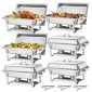 VEVOR Rectangle Chafing Dish, 9,91L 6 Pack Stainless Steel Dish, Food Warmer Chafer Complete σετ με κούφια λαβή, 3 λαβίδες φαγητού, καπάκι, θήκη καυσίμου, πιάτα τσαγιού για πάρτι γάμου