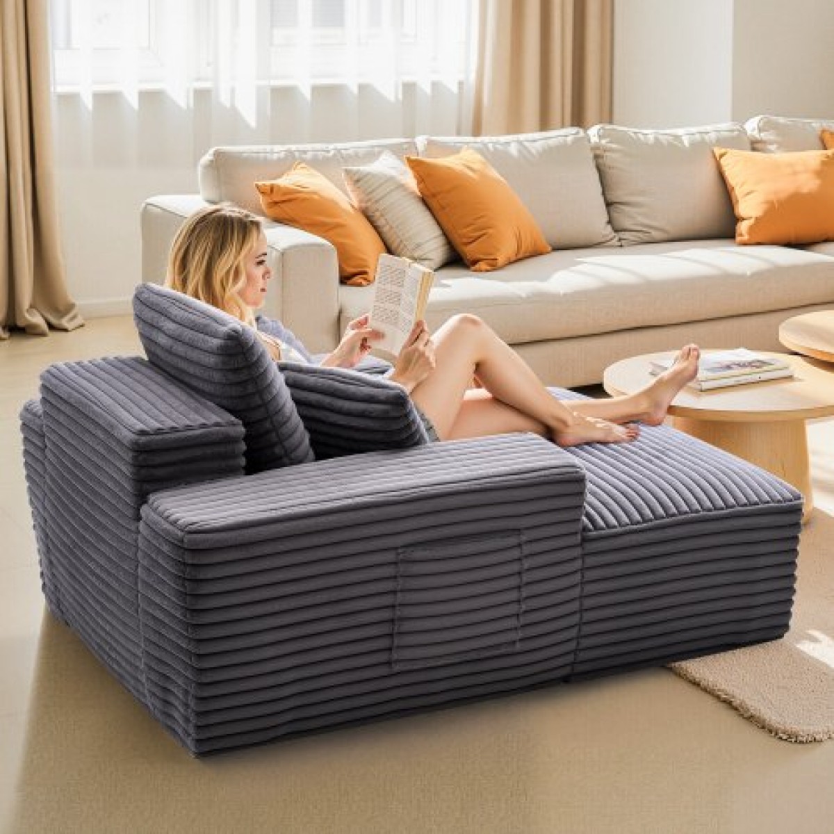 Καρέκλα VEVOR Chaise Lounge, 1240 mm Boneless Chaise Lounge Indoor, Μοντέρνα επικαλυμμένη υπερμεγέθη πολυθρόνα ανάγνωσης με μαξιλάρια και μπράτσα, καναπές καναπέ, βαθιά καθίσματα για σαλόνι, υπνοδωμάτιο, μπαλκόνι