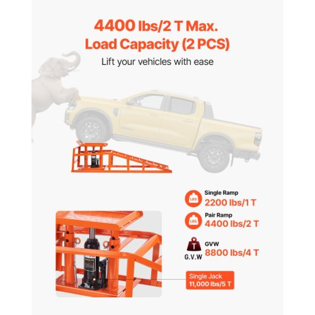 VEVOR Hydraulic Car Ramps, 2 PCS 5T 11000 lbs, 270-360 mm Lift Height, Heavy Duty Hydraulic Vehicle Ramps, Φορητοί ανελκυστήρες αυτοκινήτων για συντήρηση γκαράζ στο σπίτι και αλλαγές λαδιών, επισκευή αυτοκινήτων φορτηγών οχημάτων