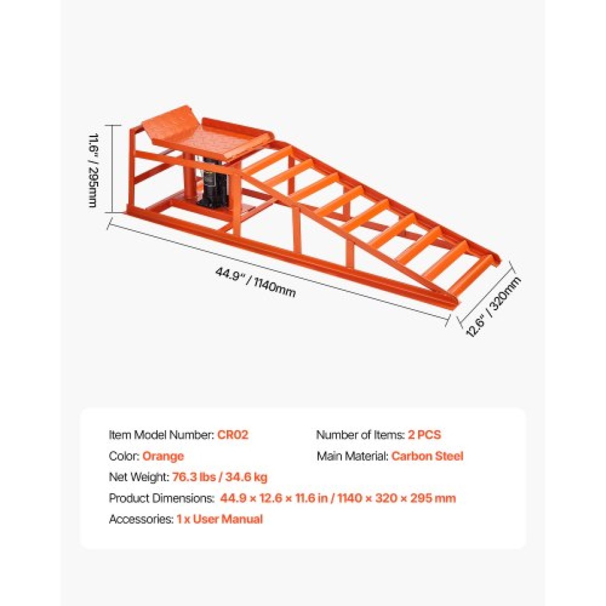 VEVOR Hydraulic Car Ramps, 2 PCS 5T 11000 lbs, 270-360 mm Lift Height, Heavy Duty Hydraulic Vehicle Ramps, Φορητοί ανελκυστήρες αυτοκινήτων για συντήρηση γκαράζ στο σπίτι και αλλαγές λαδιών, επισκευή αυτοκινήτων φορτηγών οχημάτων