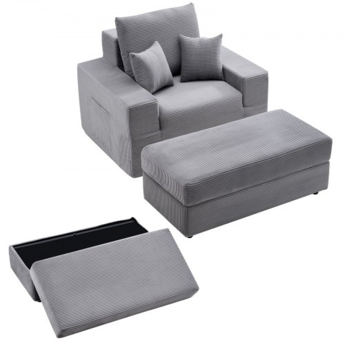 Καρέκλα VEVOR Chaise Lounge, 1115 mm Boneless Modular Chaise Lounge Indoor, Υπερμεγέθη κοτλέ πολυθρόνα ανάγνωσης με μαξιλάρια και μπράτσα, Βαθιά θέση καναπέ-κρεβάτι ύπνου για σαλόνι, υπνοδωμάτιο, γκρι