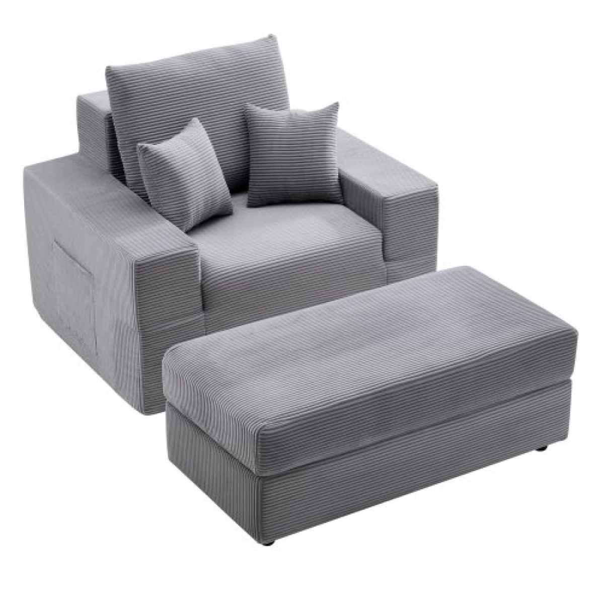 Καρέκλα VEVOR Chaise Lounge, 1115 mm Boneless Modular Chaise Lounge Indoor, Υπερμεγέθη κοτλέ πολυθρόνα ανάγνωσης με μαξιλάρια και μπράτσα, Βαθιά θέση καναπέ-κρεβάτι ύπνου για σαλόνι, υπνοδωμάτιο, γκρι
