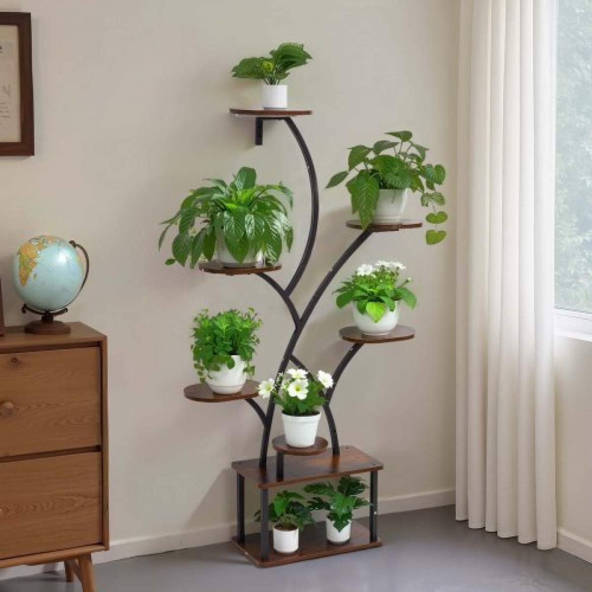 Βάση φυτών VEVOR Indoor with Grow Lights, Φωτιζόμενο ράφι φυτών 8 επιπέδων ύψους 157,5 cm, μεταλλική γωνιακή βάση για φυτά, 3 χρονοδιακόπτη & 10 φωτεινότητα, σχάρα προβολής λουλουδιών σε σχήμα δέντρου για διακόσμηση μπαλκονιού σαλονιού