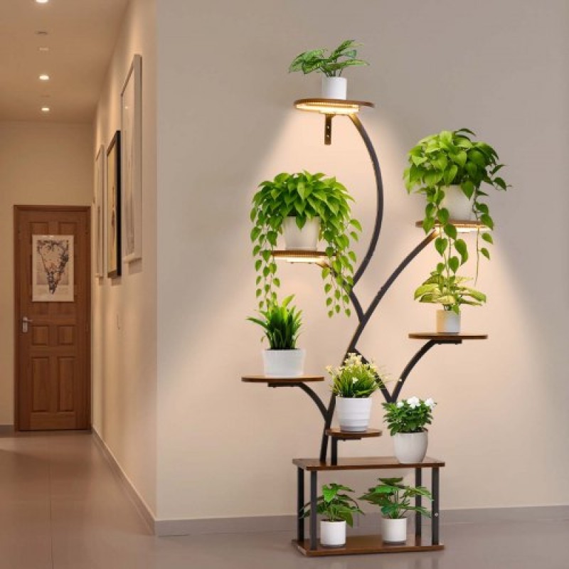 Βάση φυτών VEVOR Indoor with Grow Lights, Φωτιζόμενο ράφι φυτών 8 επιπέδων ύψους 157,5 cm, μεταλλική γωνιακή βάση για φυτά, 3 χρονοδιακόπτη & 10 φωτεινότητα, σχάρα προβολής λουλουδιών σε σχήμα δέντρου για διακόσμηση μπαλκονιού σαλονιού