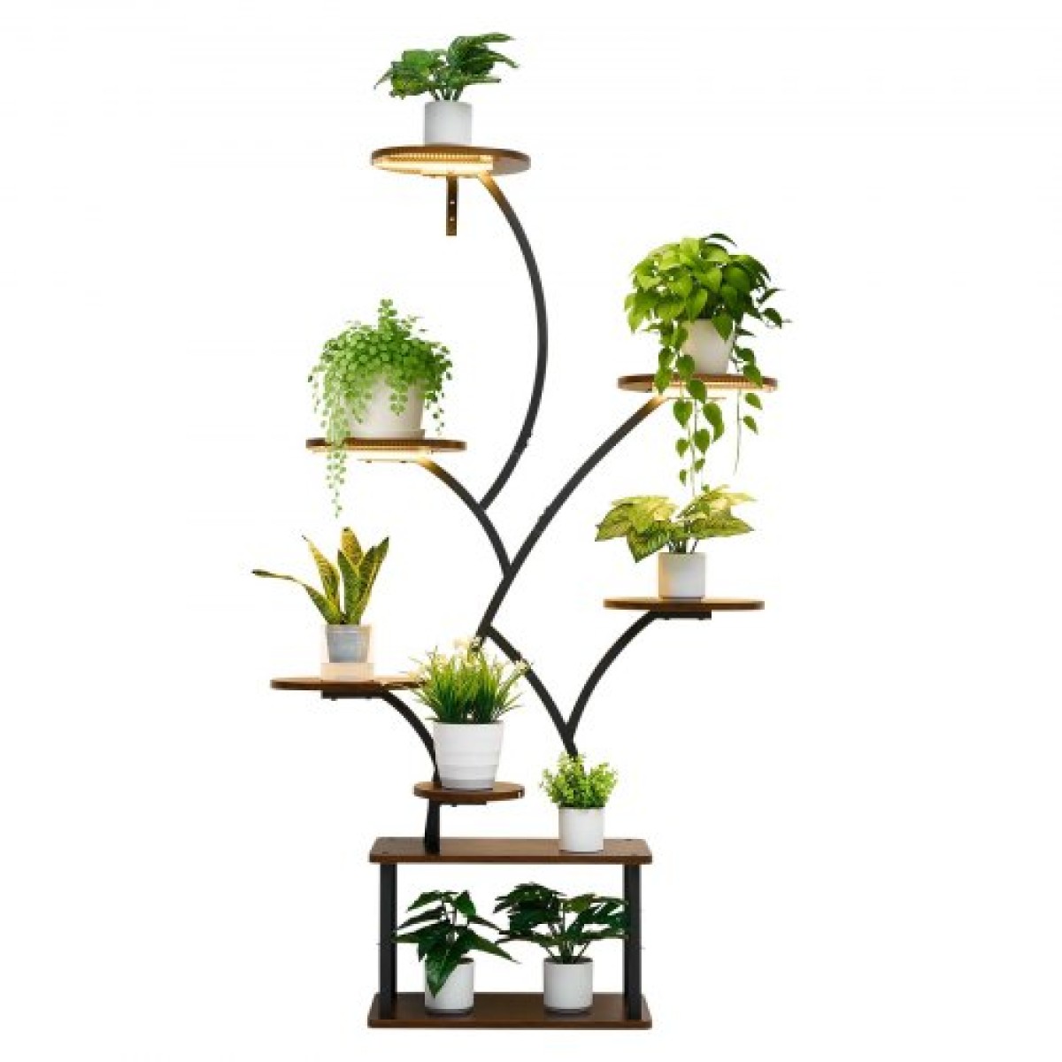 Βάση φυτών VEVOR Indoor with Grow Lights, Φωτιζόμενο ράφι φυτών 8 επιπέδων ύψους 157,5 cm, μεταλλική γωνιακή βάση για φυτά, 3 χρονοδιακόπτη & 10 φωτεινότητα, σχάρα προβολής λουλουδιών σε σχήμα δέντρου για διακόσμηση μπαλκονιού σαλονιού