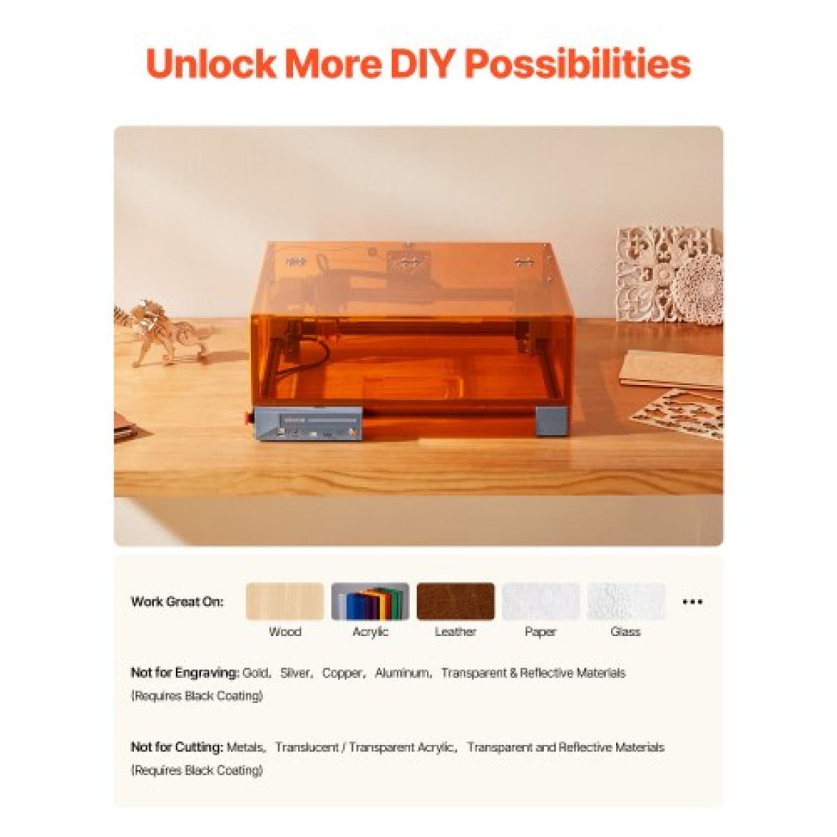 VEVOR Laser Engraver, 10W, Laser Engraving and Cutting Machine with Enclosure, Laser Cutter Engraver Machine, 300 x 300 mm Περιοχή εργασίας, 7000 mm/min, για Ξύλο, Δέρμα, Γυαλί, Ορισμένο Μέταλλο, Κλάση 1