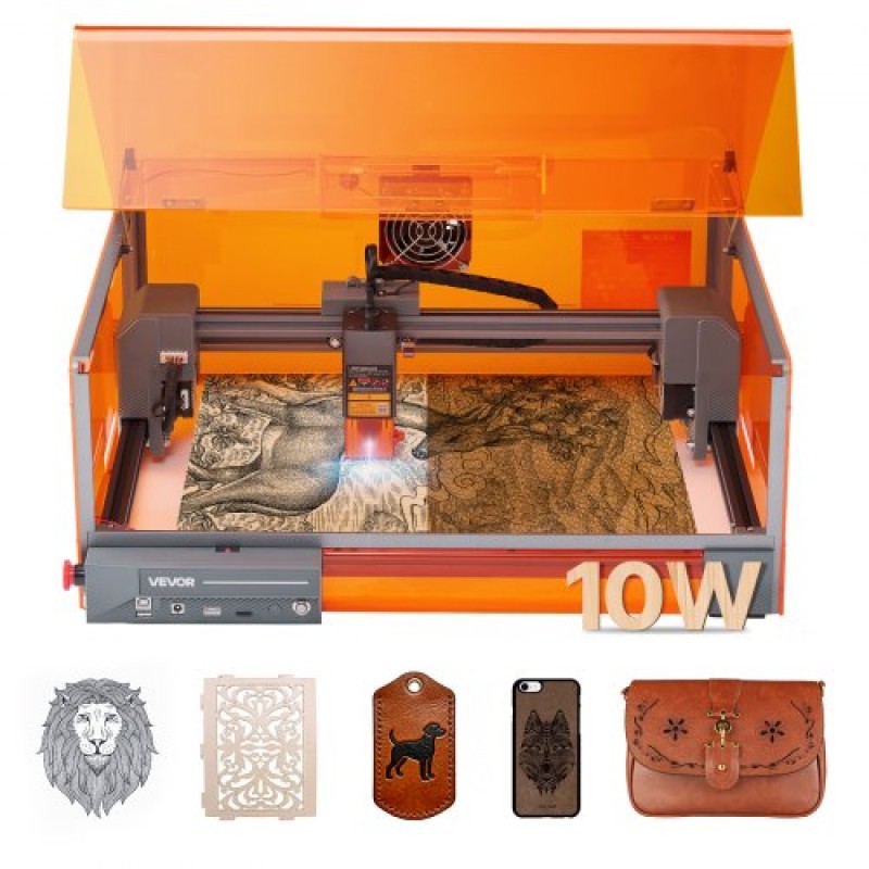 VEVOR Laser Engraver, 10W, Laser Engraving and Cutting Machine with Enclosure, Laser Cutter Engraver Machine, 300 x 300 mm Περιοχή εργασίας, 7000 mm/min, για Ξύλο, Δέρμα, Γυαλί, Ορισμένο Μέταλλο, Κλάση 1