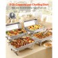 VEVOR Rectangle Chafing Dish, 9 Qt 4 Pack από ανοξείδωτο ατσάλι, Πλήρες σετ Chafer Warmer με κούφια λαβή, 2 λαβίδες φαγητού, καπάκι, θήκη για κάνιστρο, πιάτα τσαγιού για πάρτι γάμου
