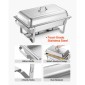 VEVOR Rectangle Chafing Dish, 9 Qt 4 Pack από ανοξείδωτο ατσάλι, Πλήρες σετ Chafer Warmer με κούφια λαβή, 2 λαβίδες φαγητού, καπάκι, θήκη για κάνιστρο, πιάτα τσαγιού για πάρτι γάμου