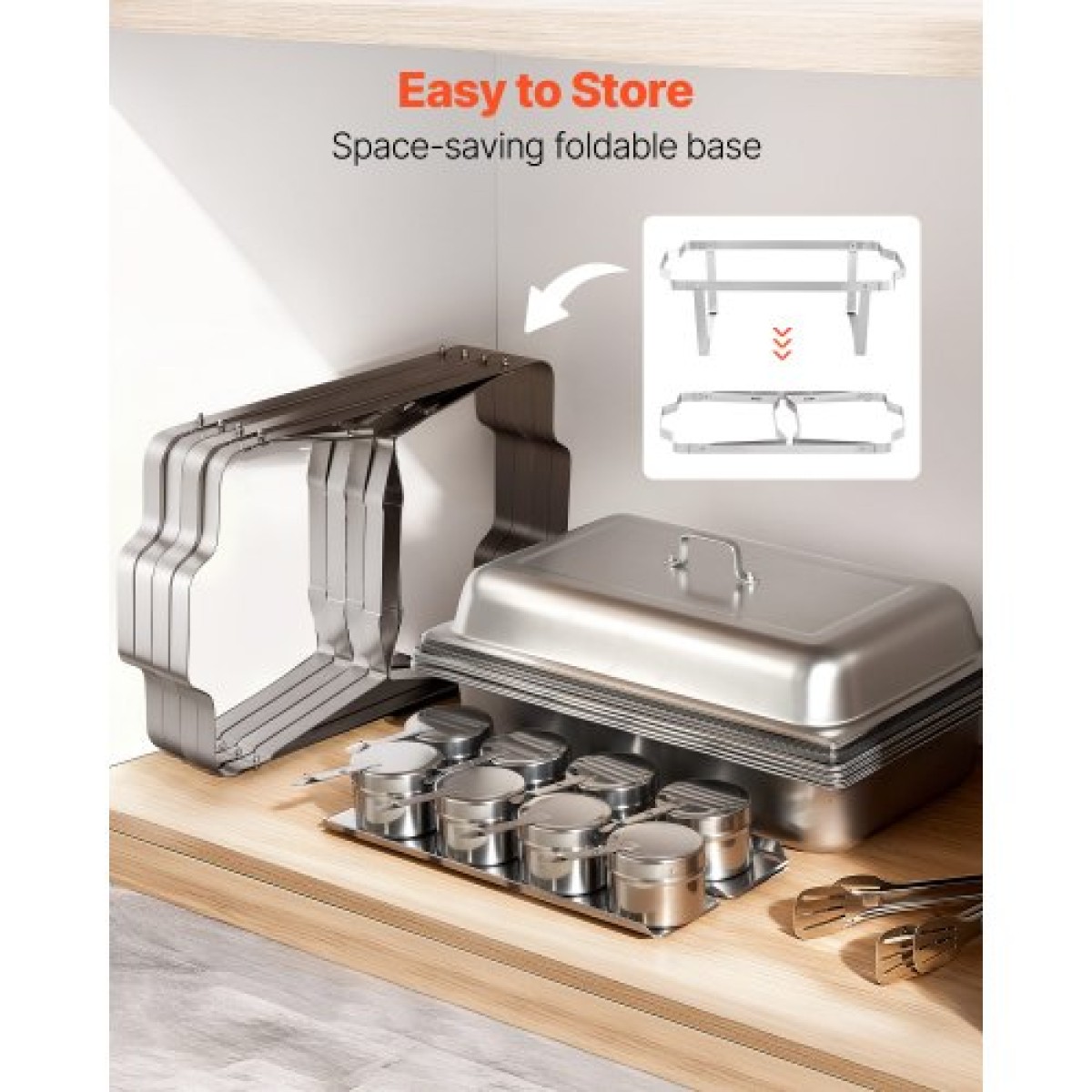 VEVOR Rectangle Chafing Dish, 9 Qt 4 Pack από ανοξείδωτο ατσάλι, Πλήρες σετ Chafer Warmer με κούφια λαβή, 2 λαβίδες φαγητού, καπάκι, θήκη για κάνιστρο, πιάτα τσαγιού για πάρτι γάμου