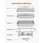 VEVOR Rectangle Chafing Dish, 9 Qt 4 Pack από ανοξείδωτο ατσάλι, Πλήρες σετ Chafer Warmer με κούφια λαβή, 2 λαβίδες φαγητού, καπάκι, θήκη για κάνιστρο, πιάτα τσαγιού για πάρτι γάμου