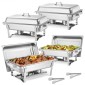VEVOR Rectangle Chafing Dish, 9 Qt 4 Pack από ανοξείδωτο ατσάλι, Πλήρες σετ Chafer Warmer με κούφια λαβή, 2 λαβίδες φαγητού, καπάκι, θήκη για κάνιστρο, πιάτα τσαγιού για πάρτι γάμου