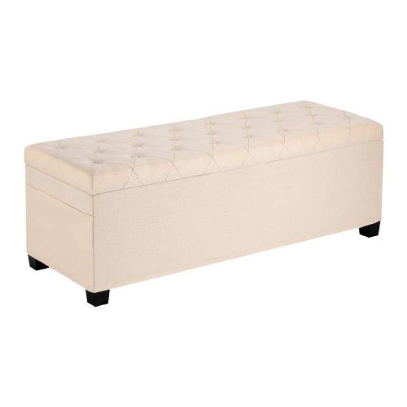 VEVOR Storage Ottoman Πάγκος, Κουμπωτό άκρο πάγκου κρεβατιού με πλαϊνές τσάντες, αναποδογυρισμένο ντουλάπι αποθήκευσης με μεταλλικό σκελετό, λινό κρεβάτι οθωμανικό για σαλόνι, υπνοδωμάτιο, είσοδος, γραφείο, μπεζ