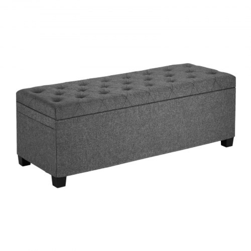 VEVOR Storage Ottoman Πάγκος, Κουμπωτό άκρο πάγκου κρεβατιού με πλαϊνές τσάντες, αναποδογυρισμένο ντουλάπι αποθήκευσης με μεταλλικό σκελετό, λινό κρεβάτι οθωμανικό για σαλόνι, υπνοδωμάτιο, είσοδος, γραφείο, γκρι