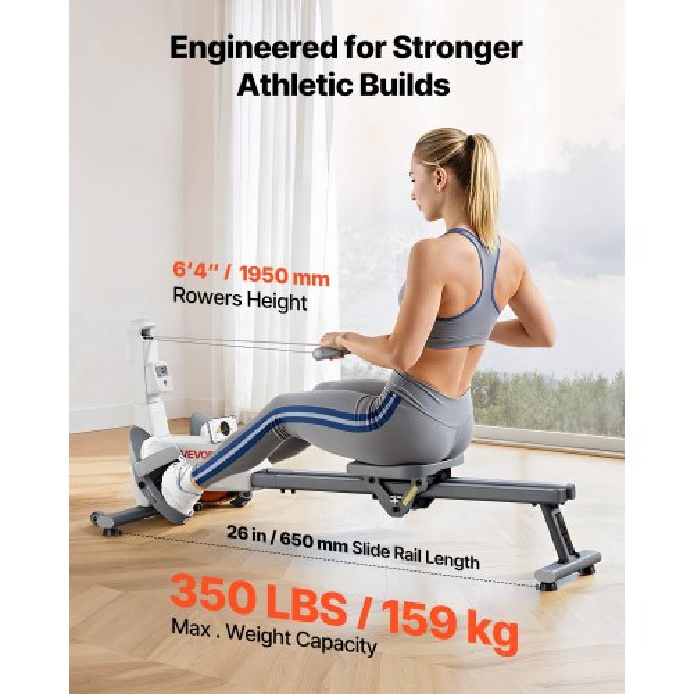 VEVOR Magnetic Rowing Machine,16-Level Quiet Resistance Adjustable, Foldable Rower Machine for Home, 158kg Weight Capacity, Row Machines with Dual-Slide Rail, Bluetooth APP Compatible & LCD Monitor