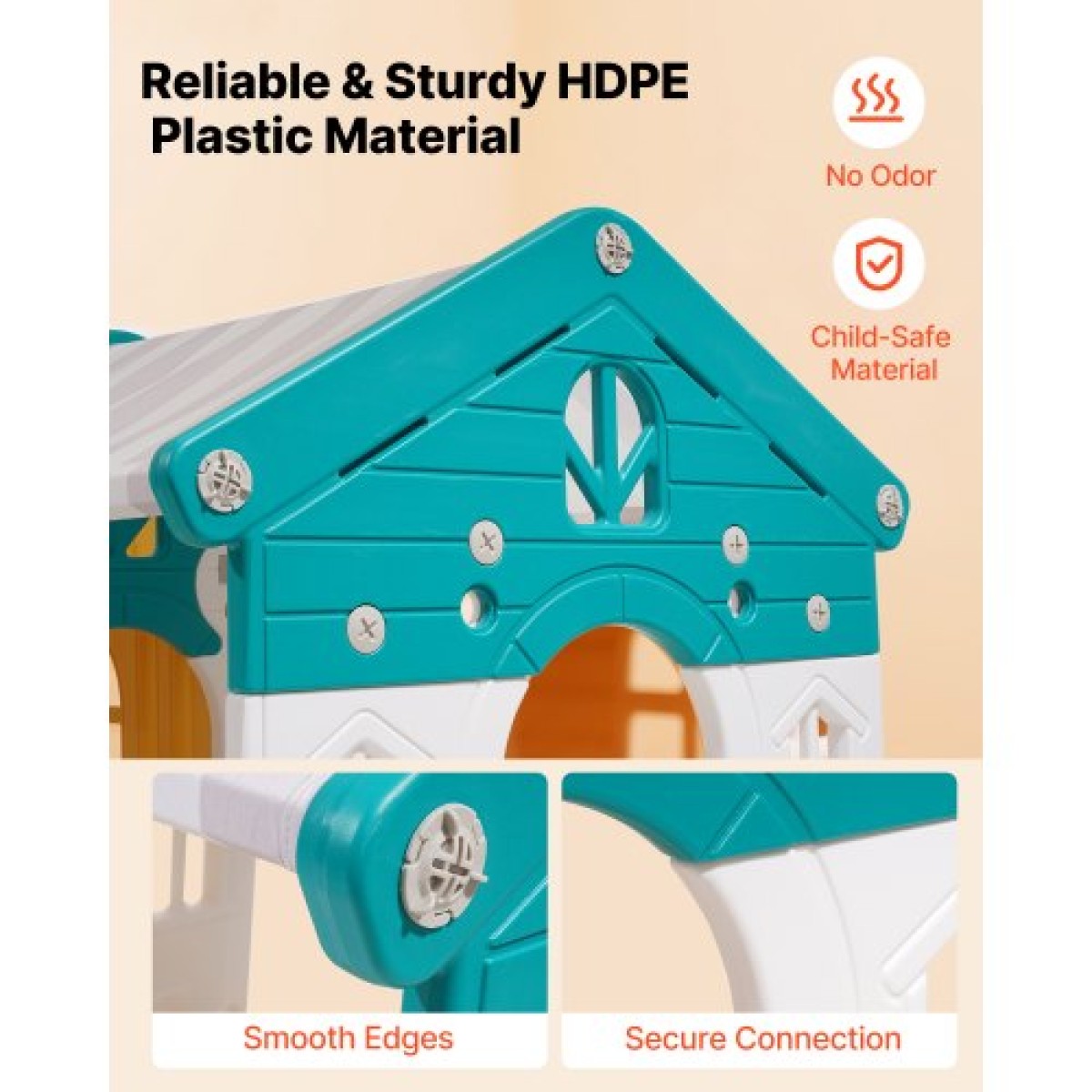Υπαίθριο Παιδικό Σπίτι VEVOR, Ευέλικτη παιδική χαρά με τσουλήθρα, μπάσκετ, τηλεσκόπιο, τιμόνι, σήραγγα ανίχνευσης, παράθυρο πωλήσεων, σετ παιχνιδιού για παιδιά ηλικίας 1+, ανοιχτή δομή παιχνιδιού, πλαστικό HDPE