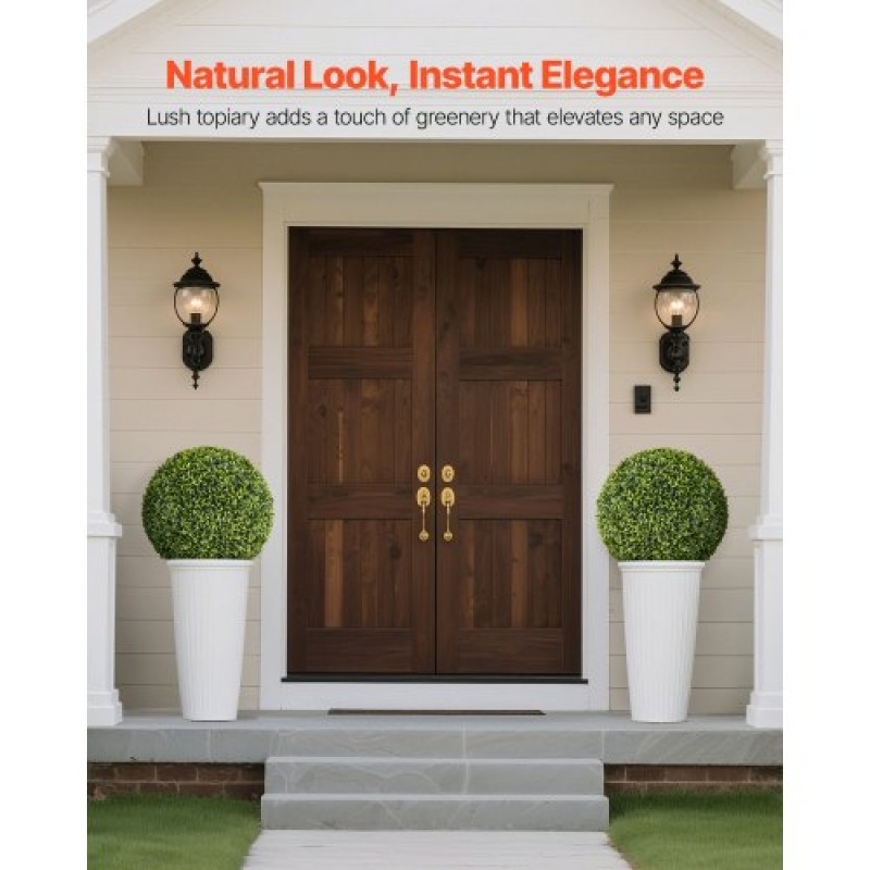 VEVOR Artificial Topiary Ball, 584mm Faux Boxwood Plant Balls, Fake Silk Tree Look Real, Εύκολη συναρμολόγηση για διακόσμηση Μπροστινή βεράντα Εξωτερική βεράντα Κήπος Μπαλκόνι πίσω αυλή και γάμος σε εσωτερικό σπίτι, πράσινο