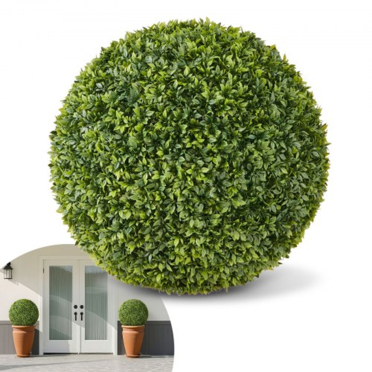 VEVOR Artificial Topiary Ball, 584mm Faux Boxwood Plant Balls, Fake Silk Tree Look Real, Εύκολη συναρμολόγηση για διακόσμηση Μπροστινή βεράντα Εξωτερική βεράντα Κήπος Μπαλκόνι πίσω αυλή και γάμος σε εσωτερικό σπίτι, πράσινο