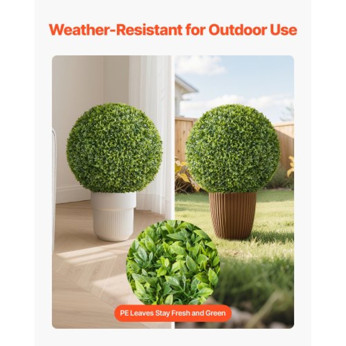 VEVOR Artificial Topiary Ball, 584mm Faux Boxwood Plant Balls, Fake Silk Tree Look Real, Εύκολη συναρμολόγηση για διακόσμηση Μπροστινή βεράντα Εξωτερική βεράντα Κήπος Μπαλκόνι πίσω αυλή και γάμος σε εσωτερικό σπίτι, πράσινο