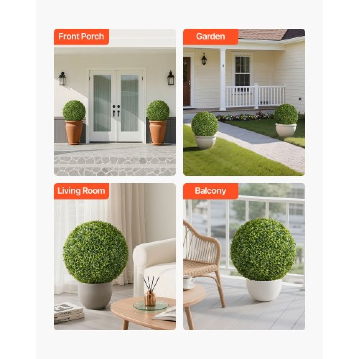 VEVOR Artificial Topiary Ball, 584mm Faux Boxwood Plant Balls, Fake Silk Tree Look Real, Εύκολη συναρμολόγηση για διακόσμηση Μπροστινή βεράντα Εξωτερική βεράντα Κήπος Μπαλκόνι πίσω αυλή και γάμος σε εσωτερικό σπίτι, πράσινο