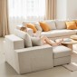 Καρέκλα VEVOR Chaise Lounge, 1115 mm Boneless Modular Chaise Lounge Indoor, Υπερμεγέθη κοτλέ πολυθρόνα ανάγνωσης με μαξιλάρια & μπράτσα, Βαθιά θέση καναπέ-κρεβάτι ύπνου για σαλόνι, υπνοδωμάτιο, μπεζ