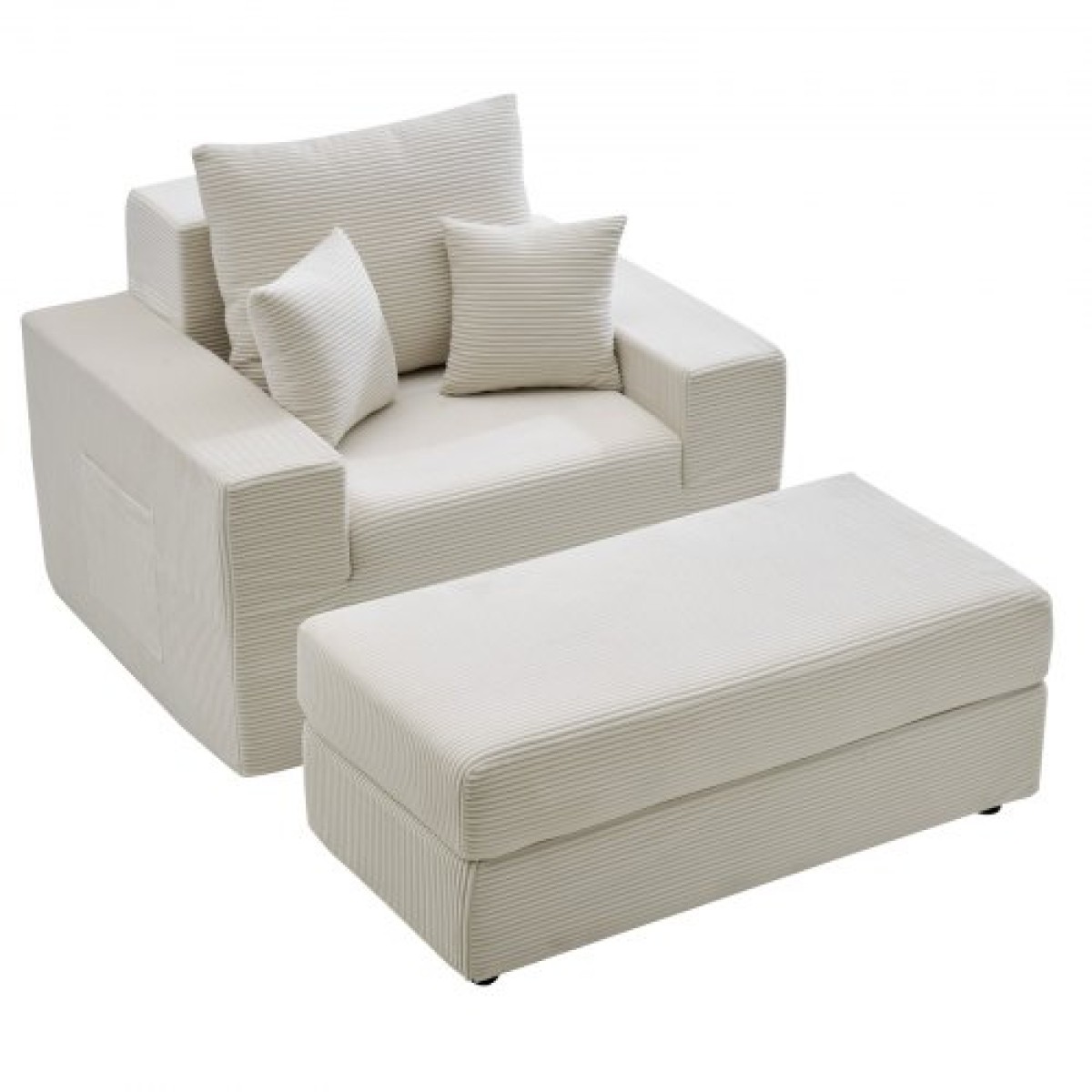 Καρέκλα VEVOR Chaise Lounge, 1115 mm Boneless Modular Chaise Lounge Indoor, Υπερμεγέθη κοτλέ πολυθρόνα ανάγνωσης με μαξιλάρια & μπράτσα, Βαθιά θέση καναπέ-κρεβάτι ύπνου για σαλόνι, υπνοδωμάτιο, μπεζ