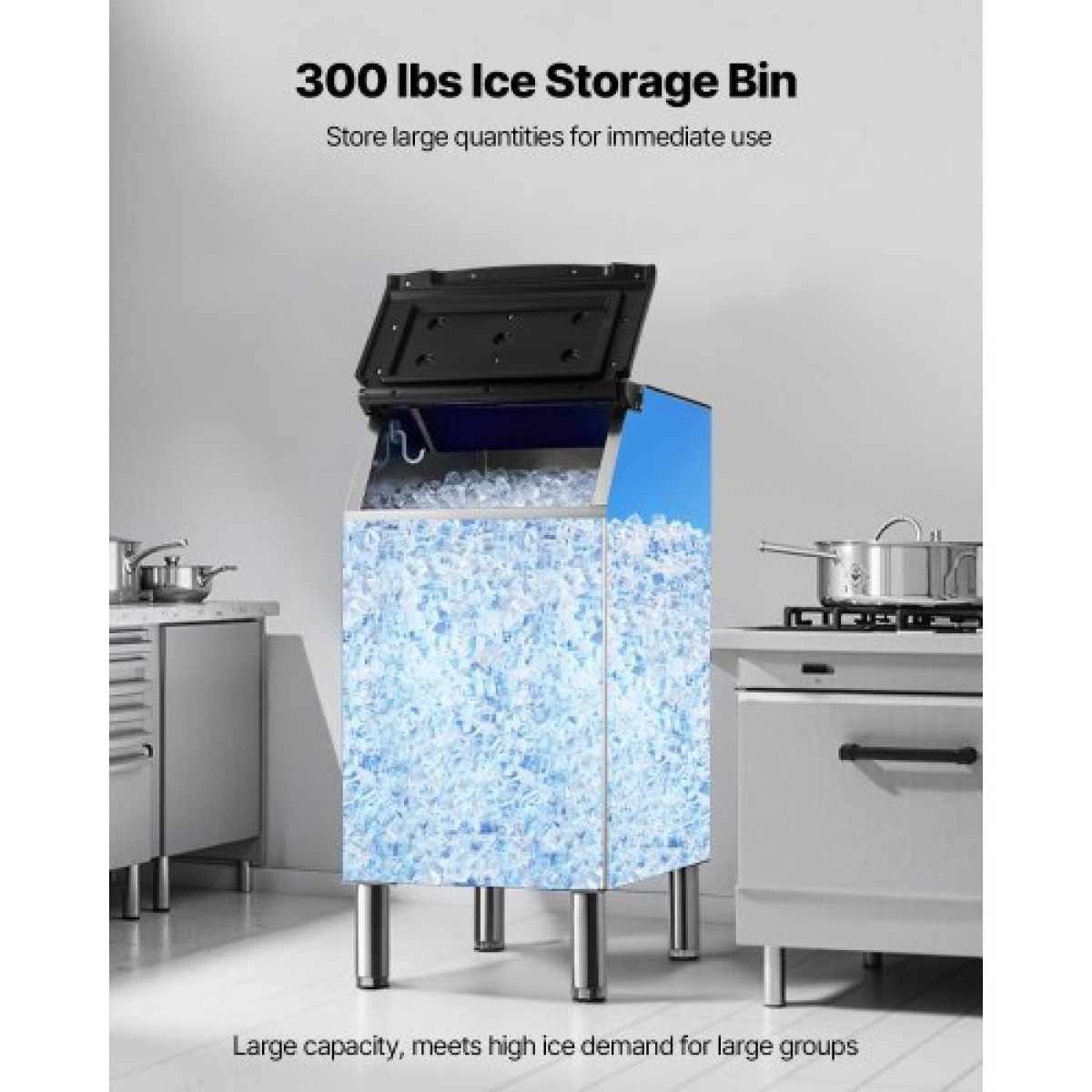 VEVOR Commercial Ice Maker Storage Doll, 136 KG Capacity Ice-Kan, Inox Steel Commercial Ice Storage Bill με Ρυθμιζόμενα Αντιολισθητικά Λαστιχένια Πόδια, Κατάλληλος για Εστιατόρια ξενοδοχεία και καταστήματα ποτών