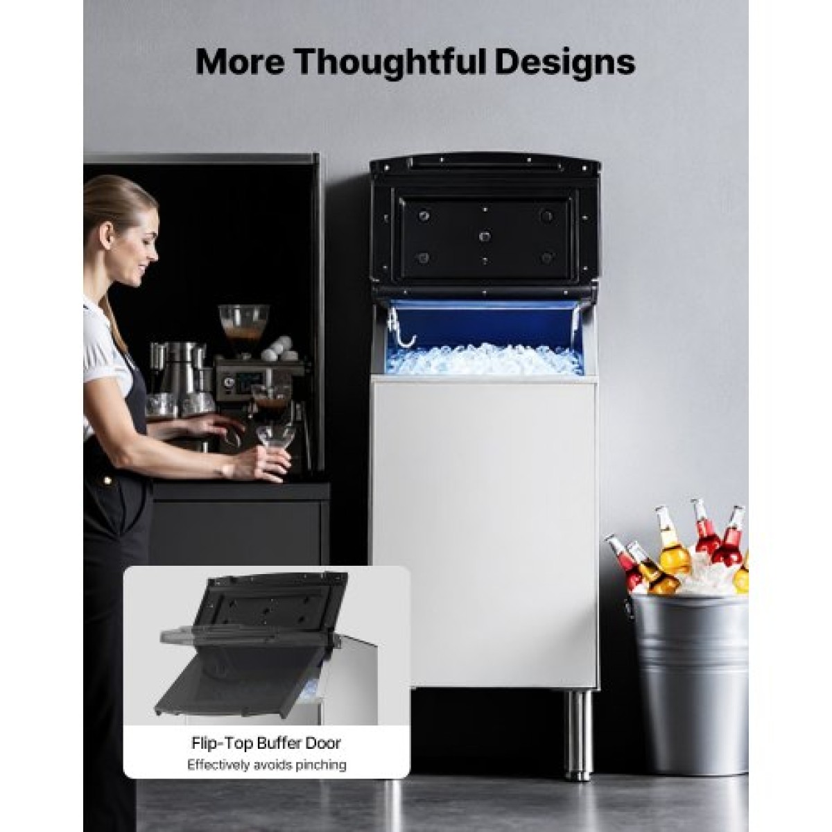 VEVOR Commercial Ice Maker Storage Doll, 136 KG Capacity Ice-Kan, Inox Steel Commercial Ice Storage Bill με Ρυθμιζόμενα Αντιολισθητικά Λαστιχένια Πόδια, Κατάλληλος για Εστιατόρια ξενοδοχεία και καταστήματα ποτών