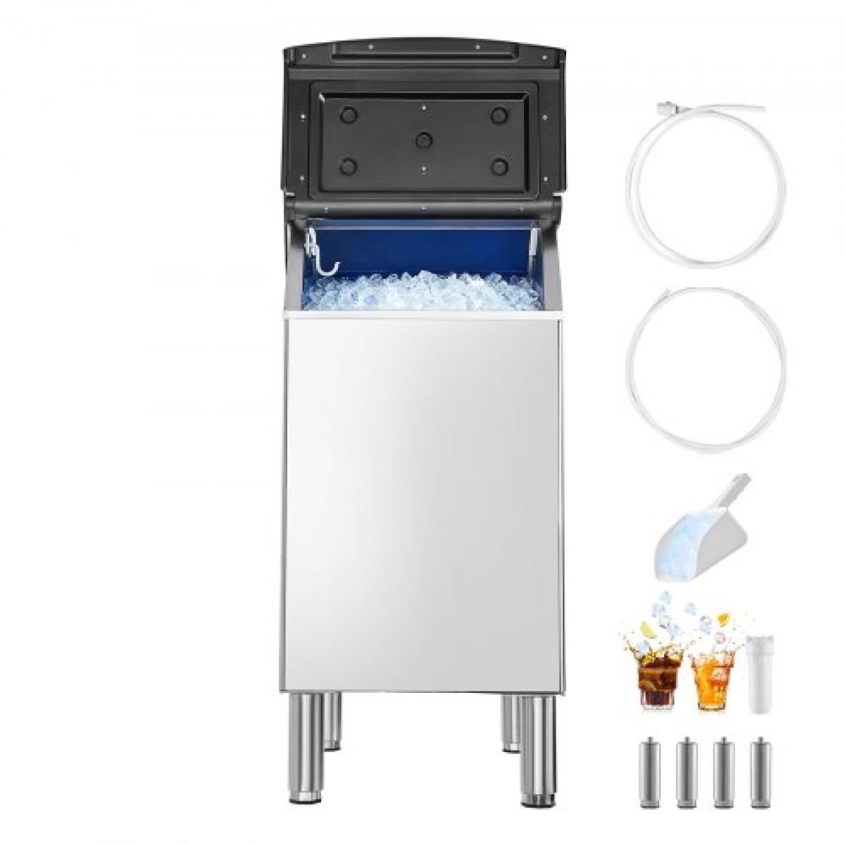 VEVOR Commercial Ice Maker Storage Doll, 136 KG Capacity Ice-Kan, Inox Steel Commercial Ice Storage Bill με Ρυθμιζόμενα Αντιολισθητικά Λαστιχένια Πόδια, Κατάλληλος για Εστιατόρια ξενοδοχεία και καταστήματα ποτών