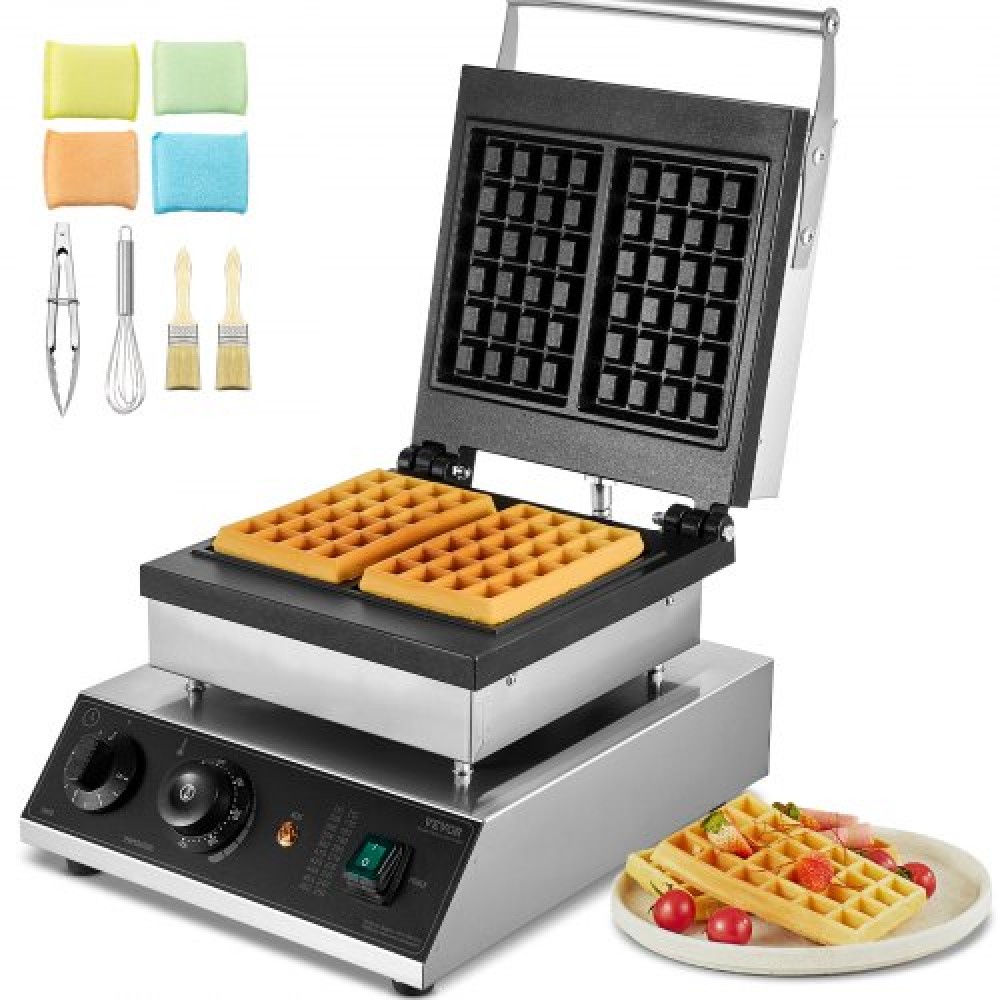 VEVOR Commercial Waffle Maker, 2 τεμ. Ορθογώνιο μηχάνημα αρτοποιίας βαφλών, 2000W αντικολλητικό ανοξείδωτο σίδερο βελγικής βάφλας με έλεγχο θερμοκρασίας και χρόνου, λαβή, για Οικογενειακό σνακ μπαρ φούρνου εστιατορίου