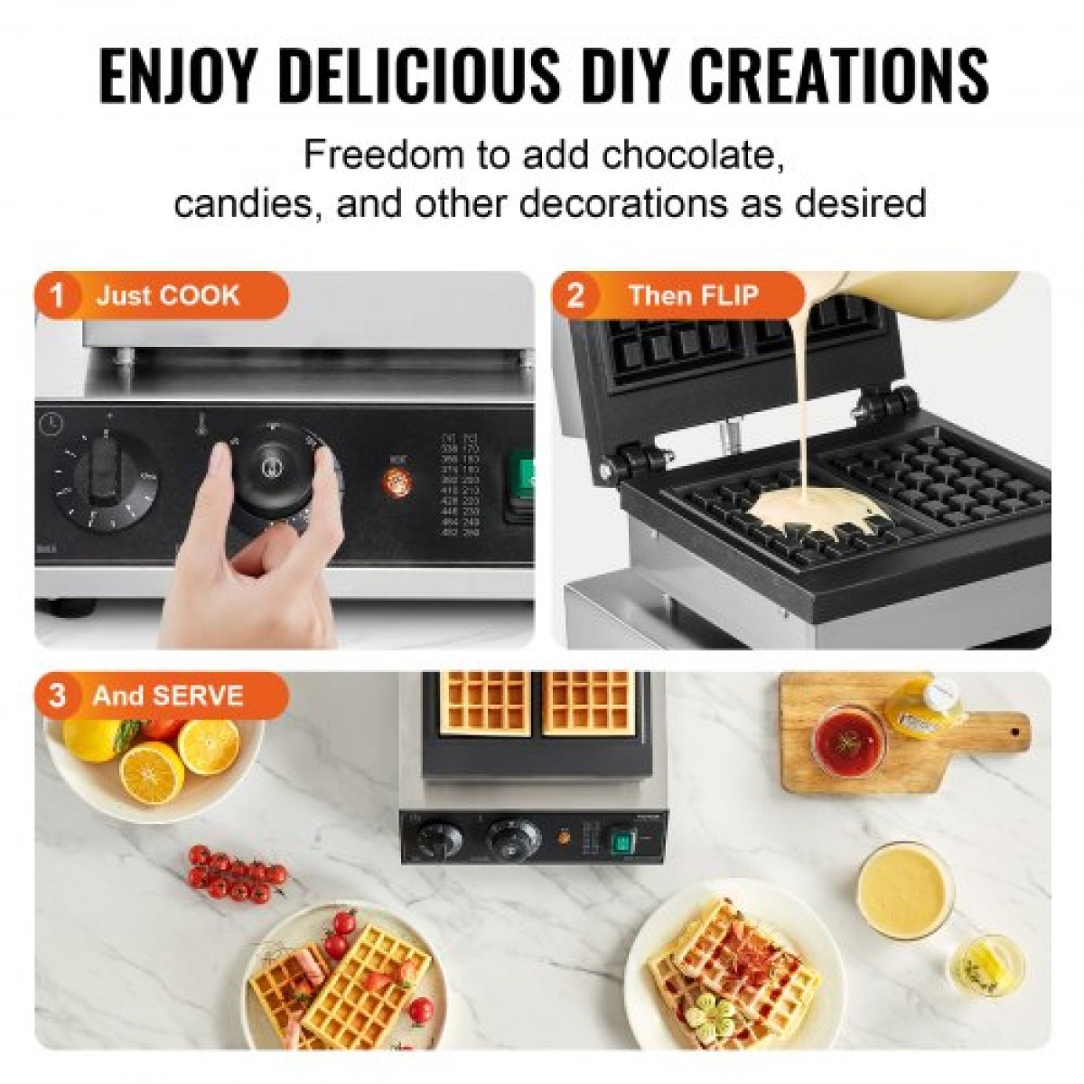 VEVOR Commercial Waffle Maker, 2 τεμ. Ορθογώνιο μηχάνημα αρτοποιίας βαφλών, 2000W αντικολλητικό ανοξείδωτο σίδερο βελγικής βάφλας με έλεγχο θερμοκρασίας και χρόνου, λαβή, για Οικογενειακό σνακ μπαρ φούρνου εστιατορίου