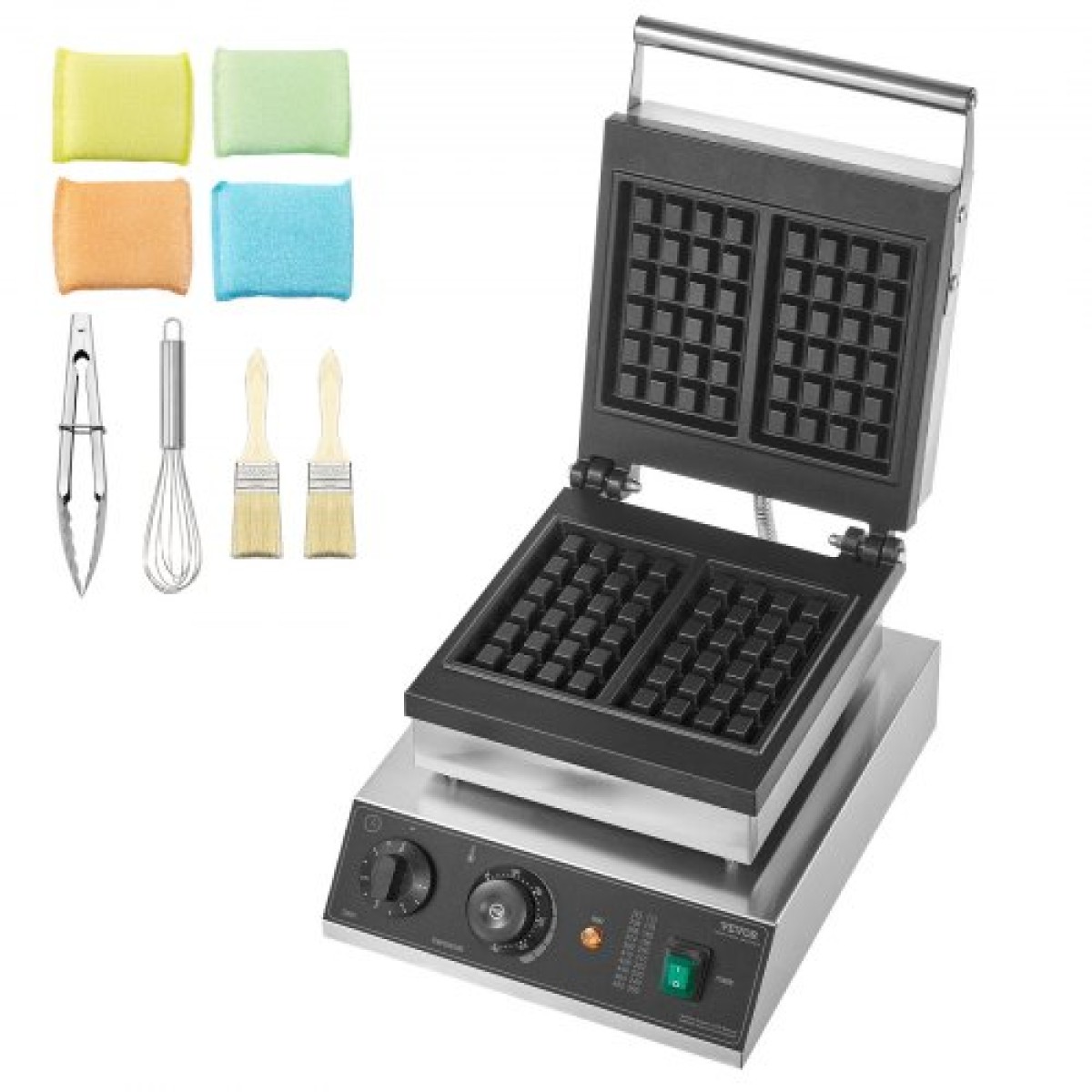 VEVOR Commercial Waffle Maker, 2 τεμ. Ορθογώνιο μηχάνημα αρτοποιίας βαφλών, 2000W αντικολλητικό ανοξείδωτο σίδερο βελγικής βάφλας με έλεγχο θερμοκρασίας και χρόνου, λαβή, για Οικογενειακό σνακ μπαρ φούρνου εστιατορίου