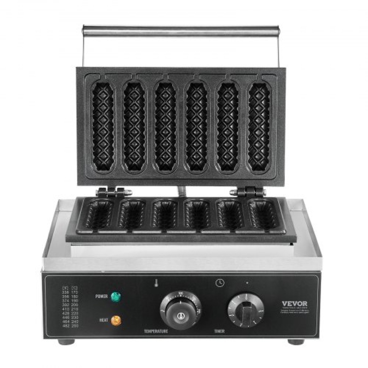 VEVOR Commercial Waffle Stick Maker, 6PCS 1500W Machine Waffle Baker, Αντικολλητικό από ανοξείδωτο ατσάλι Corn Hot Dog Waffle Iron με έλεγχο θερμοκρασίας και χρόνου, λαβή, για οικογένεια σνακ μπαρ αρτοποιίας εστιατορίου