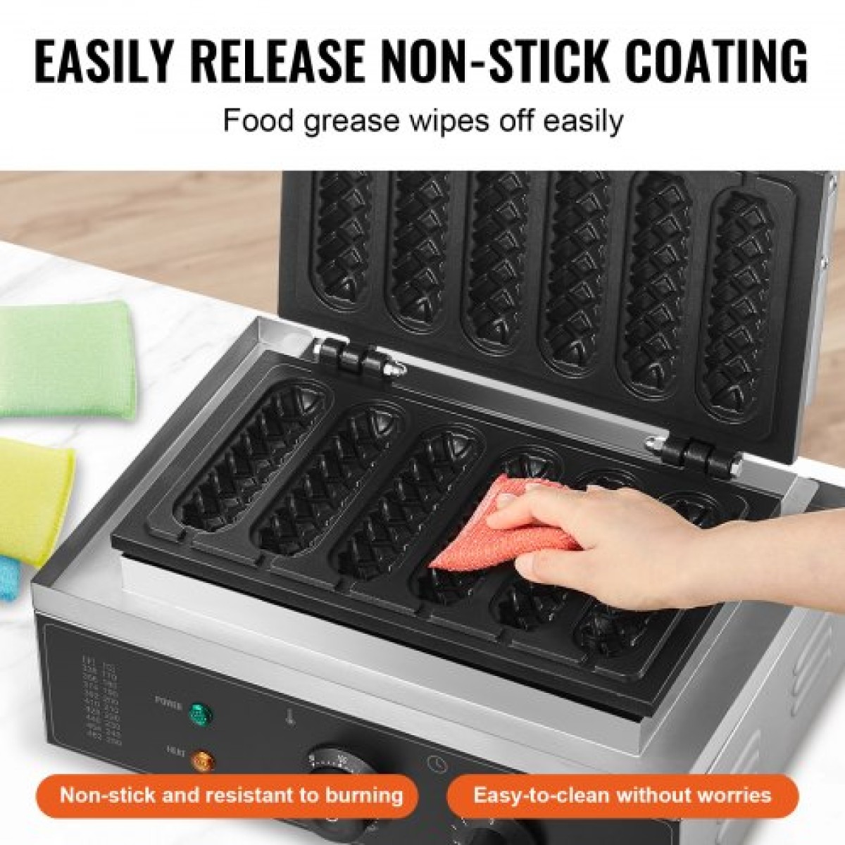 VEVOR Commercial Waffle Stick Maker, 6PCS 1500W Machine Waffle Baker, Αντικολλητικό από ανοξείδωτο ατσάλι Corn Hot Dog Waffle Iron με έλεγχο θερμοκρασίας και χρόνου, λαβή, για οικογένεια σνακ μπαρ αρτοποιίας εστιατορίου