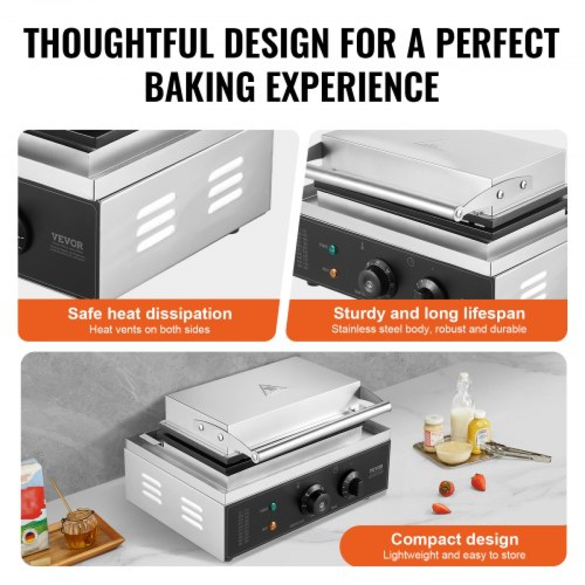 VEVOR Commercial Waffle Stick Maker, 6PCS 1500W Machine Waffle Baker, Αντικολλητικό από ανοξείδωτο ατσάλι Corn Hot Dog Waffle Iron με έλεγχο θερμοκρασίας και χρόνου, λαβή, για οικογένεια σνακ μπαρ αρτοποιίας εστιατορίου