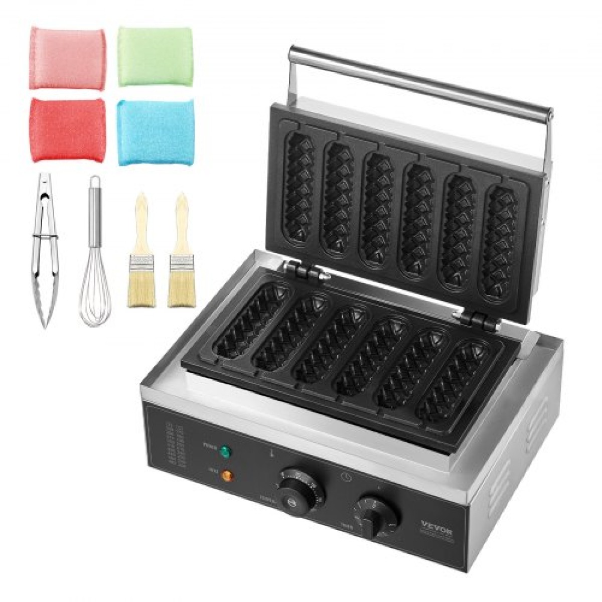 VEVOR Commercial Waffle Stick Maker, 6PCS 1500W Machine Waffle Baker, Αντικολλητικό από ανοξείδωτο ατσάλι Corn Hot Dog Waffle Iron με έλεγχο θερμοκρασίας και χρόνου, λαβή, για οικογένεια σνακ μπαρ αρτοποιίας εστιατορίου
