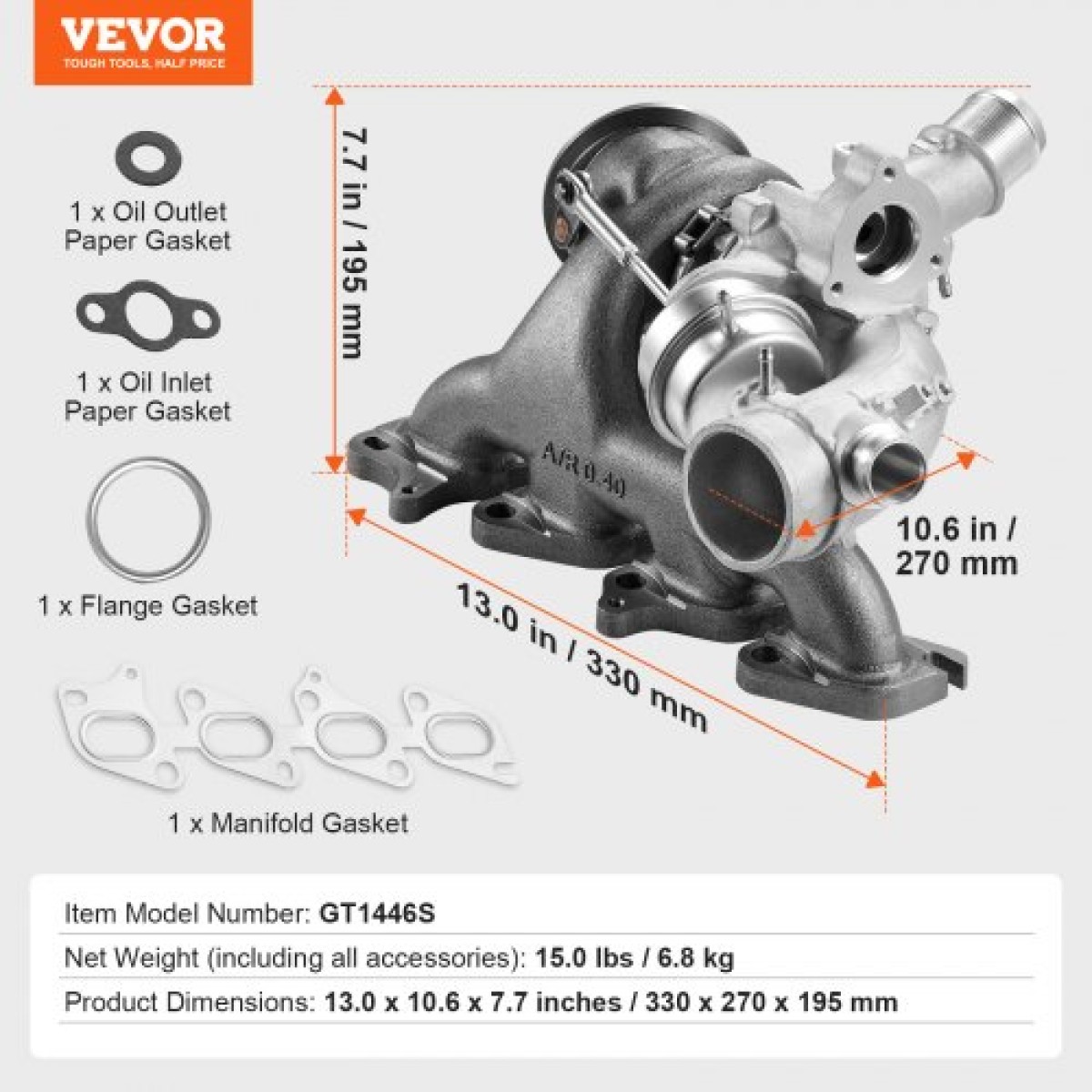 VEVOR Complete Turbo Turbo Charger Chevy Chevrolet Cruze 2011-2015 with Gasket Kit, Sonic 2012-2020 & Trax 2013-2021 & Buick Encore 2013-2021 Turbo Charger Compatible 1.4L Replace# 535