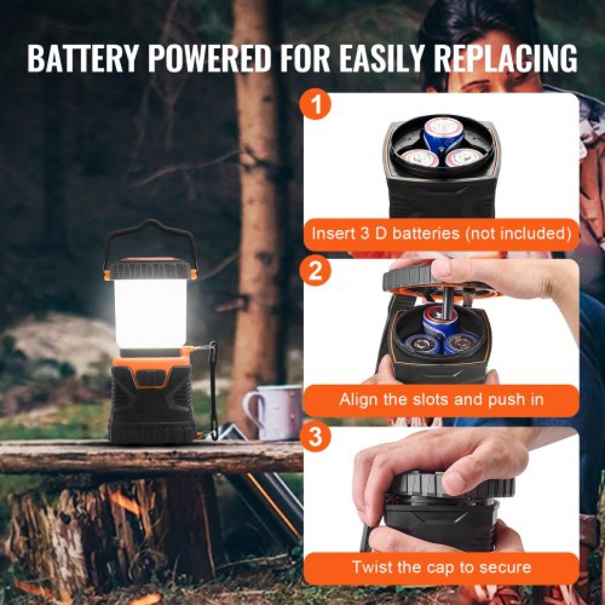 Φανάρι κάμπινγκ VEVOR LED, All-in-one, 1000LM, Φωτισμός 360°, 4 λειτουργίες φωτισμού, Φως με μπαταρία, Εξωτερικός ισχυρός φακός, Κατασκευασμένος για το τελευταίο φως, Ιδανικός για πεζοπορία Ψάρεμα Επισκευές διακοπών