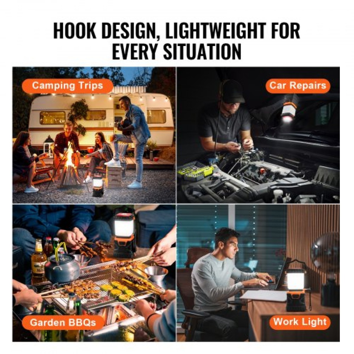 Φανάρι κάμπινγκ VEVOR LED, All-in-one, 1000LM, Φωτισμός 360°, 4 λειτουργίες φωτισμού, Φως με μπαταρία, Εξωτερικός ισχυρός φακός, Κατασκευασμένος για το τελευταίο φως, Ιδανικός για πεζοπορία Ψάρεμα Επισκευές διακοπών