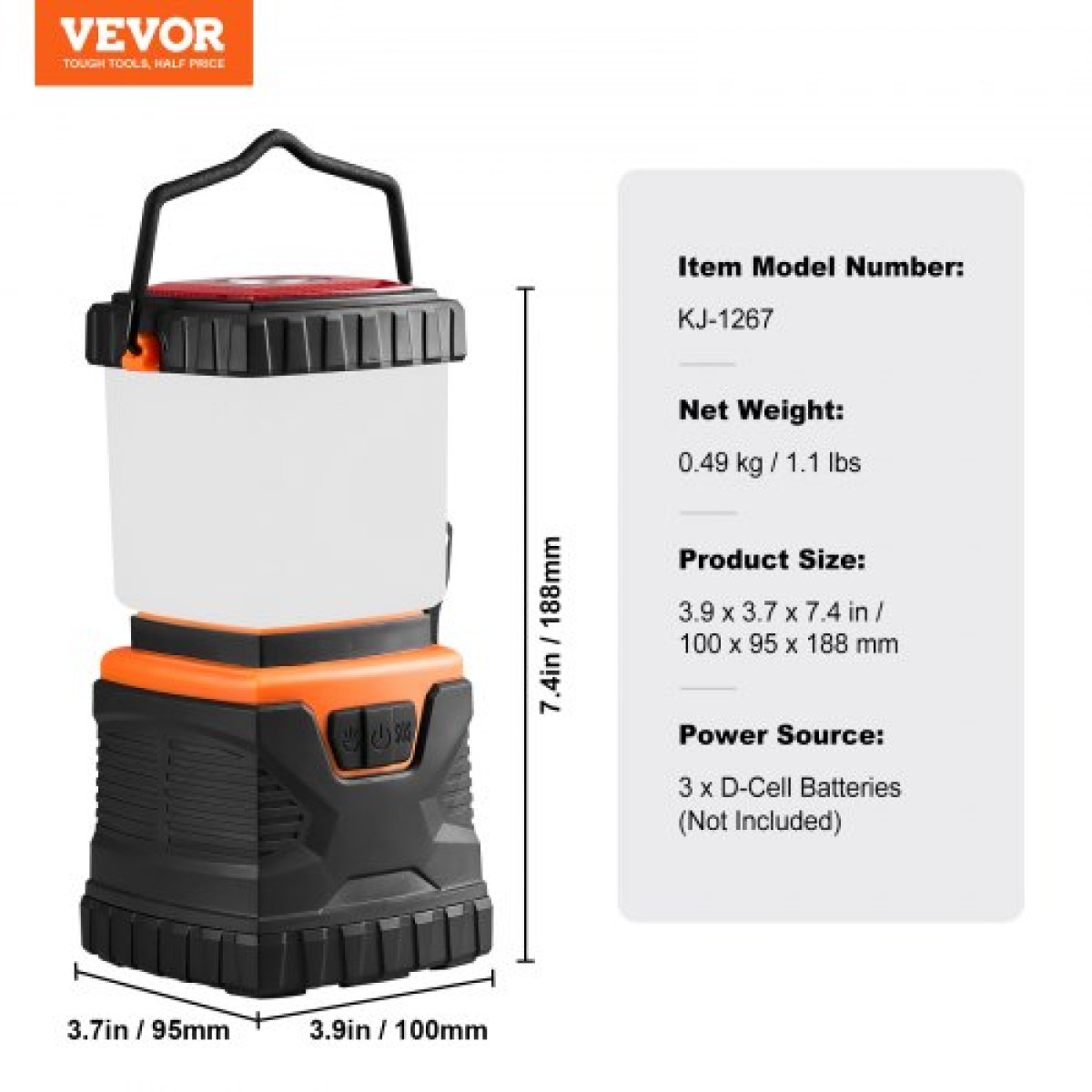 Φανάρι κάμπινγκ VEVOR LED, All-in-one, 1000LM, Φωτισμός 360°, 4 λειτουργίες φωτισμού, Φως με μπαταρία, Εξωτερικός ισχυρός φακός, Κατασκευασμένος για το τελευταίο φως, Ιδανικός για πεζοπορία Ψάρεμα Επισκευές διακοπών