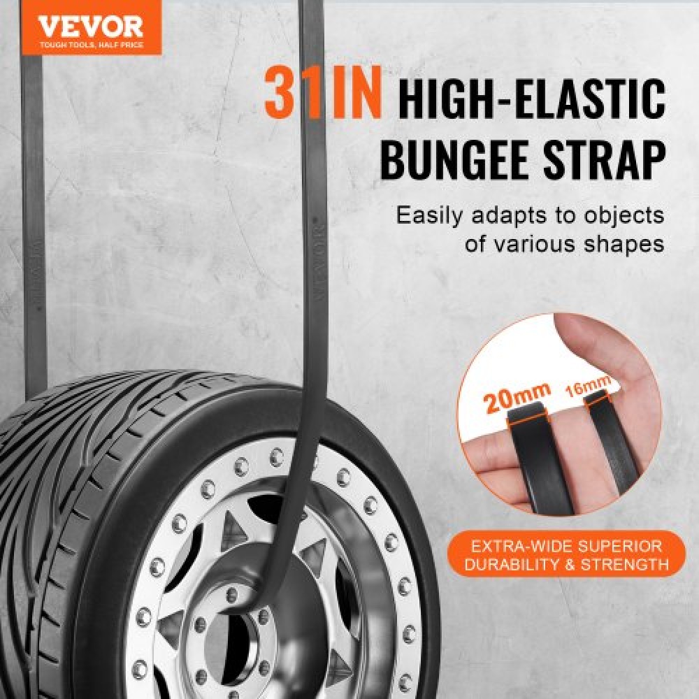 VEVOR Επίπεδο κορδόνι Bungee 50 τεμαχίων, Ιμάντες Bungee βαρέως τύπου 19,8 mm με ατσάλινους γάντζους S, ελαστικό σχοινί bungee 31" για φορτίο, μουσαμάδες, φορτηγά και σκηνή, μαύρο