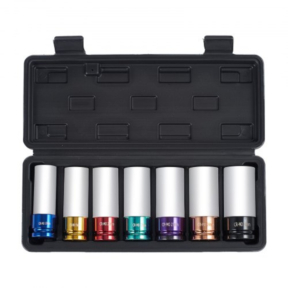 VEVOR Lug Nut Impact Socket Set, 1/2 inch Drive Metric 6-Point Deep Socket Set, 7 Total Lug Nut Sizes 17/19/21/22/23/24/27mm, CR-MO Steel Wheel Socket Socket with Storage Case, for Auto Repair