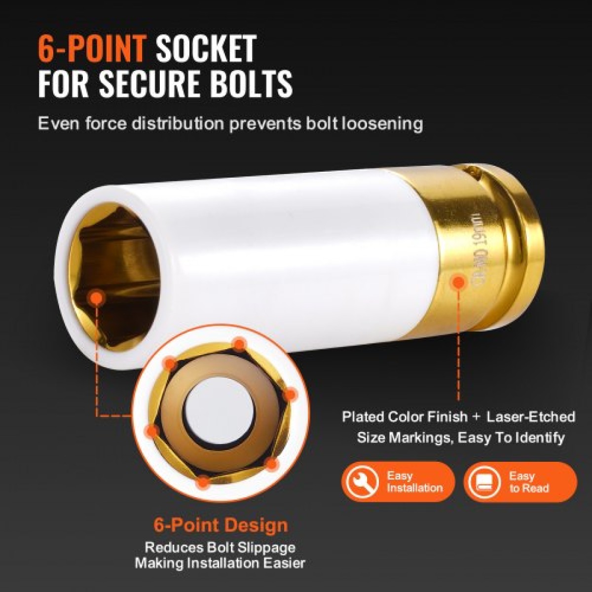 VEVOR Lug Nut Impact Socket Set, 1/2 inch Drive Metric 6-Point Deep Socket Set, 7 Total Lug Nut Sizes 17/19/21/22/23/24/27mm, CR-MO Steel Wheel Socket Socket with Storage Case, for Auto Repair