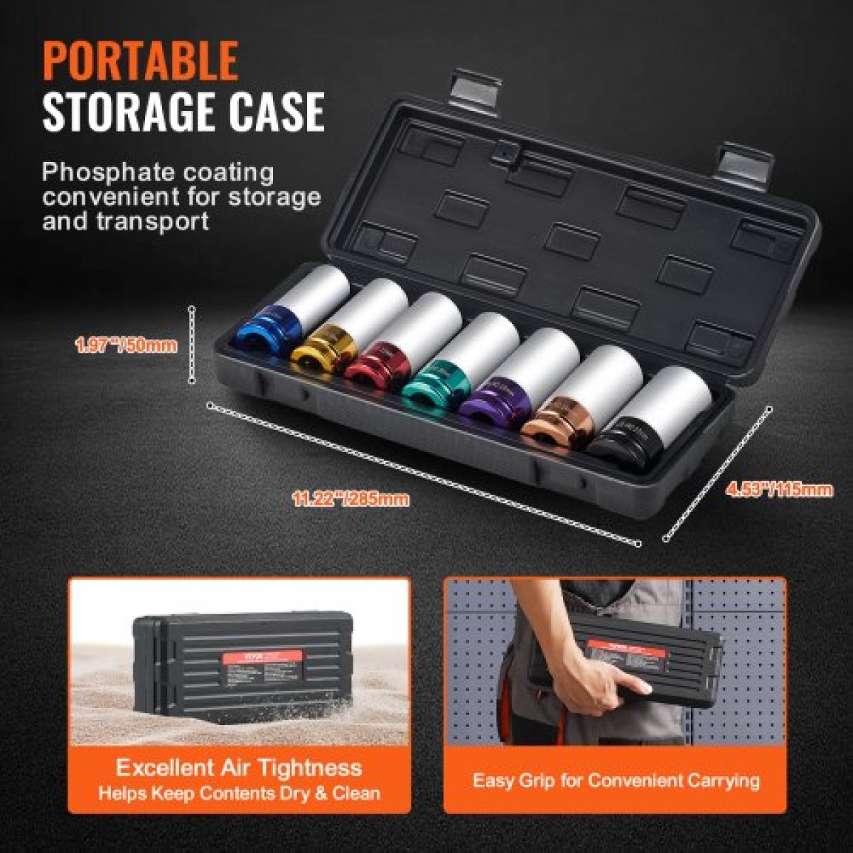 VEVOR Lug Nut Impact Socket Set, 1/2 inch Drive Metric 6-Point Deep Socket Set, 7 Total Lug Nut Sizes 17/19/21/22/23/24/27mm, CR-MO Steel Wheel Socket Socket with Storage Case, for Auto Repair