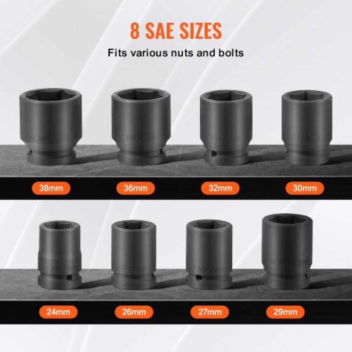 VEVOR Axle Nut Impact Socket Set, 3/4" Drive 6-Point 8-Piece Metric Spindle Socket Socket set, CR-MO Heat treated Large Socket Socket with Storage case, για αυτόματη επισκευή, αφαίρεση ή τοποθέτηση παξιμαδιών άξονα